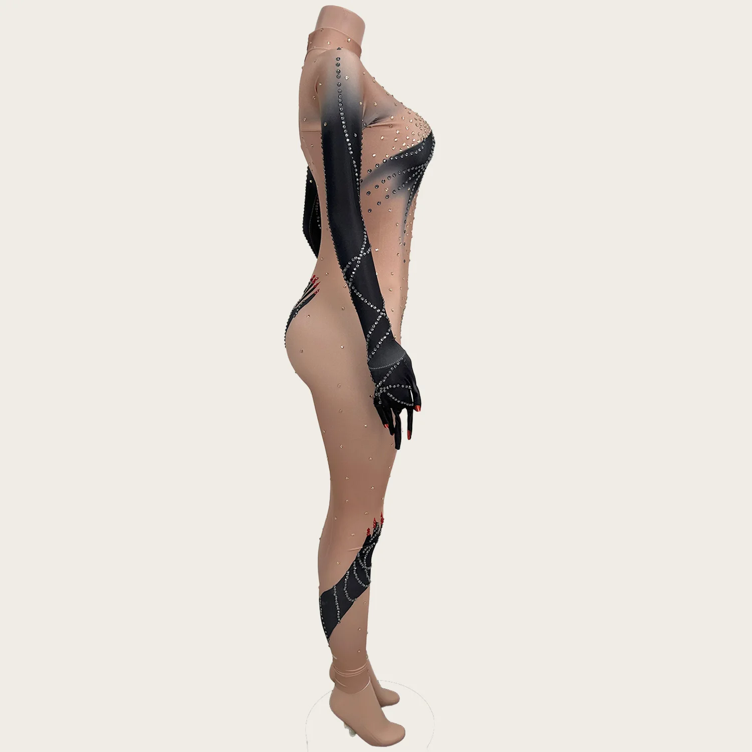 Sparkly Rhinestone Sheer Mesh Jumpsuit Birthday Celebrate Party gig Singer Show Outfit Sexy Women Tight Fitting Jumpsuit Moshou