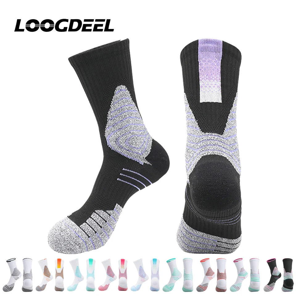 

Loogdeel 1 Pair High-top Basketball Socks Practical Long Tube Badminton Towel Socks Sweat-absorbing Mid-calf Socks