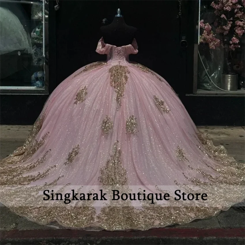 Gaun Vestidos De XV Años Quinceanera Biru Mewah Gaun Putri Manik-manik Applique untuk Gaun Ulang Tahun 15 Tahun Berenda