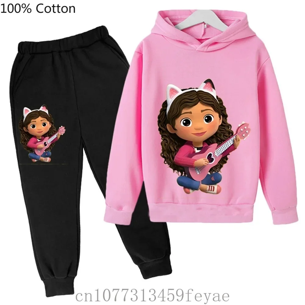 Disney Cotton Gabby Cats Hoodie Toddler Girls Gabbys Dollhouse Clothes Baby Boys Long Sleeve Sweatshirt Sets Children's Clothing