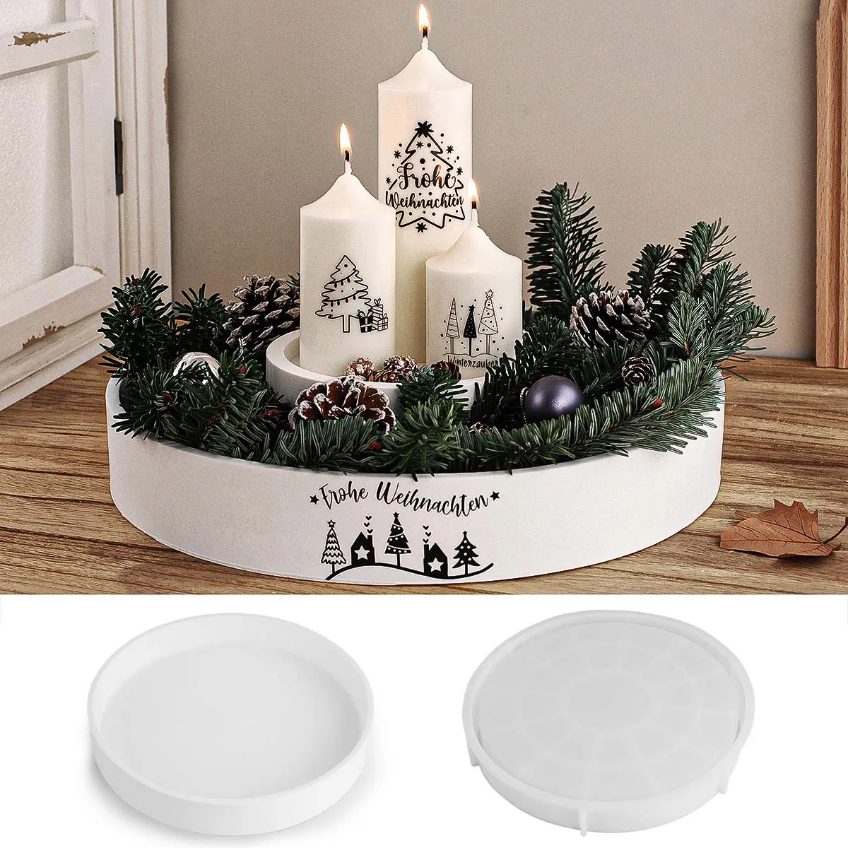 

31Cm Large Capacity Cement Candle Tray Silicone Mold Outdoor Flowerpot Concrete Mold Plant Pot Base Storage Box Cement Tray Mold