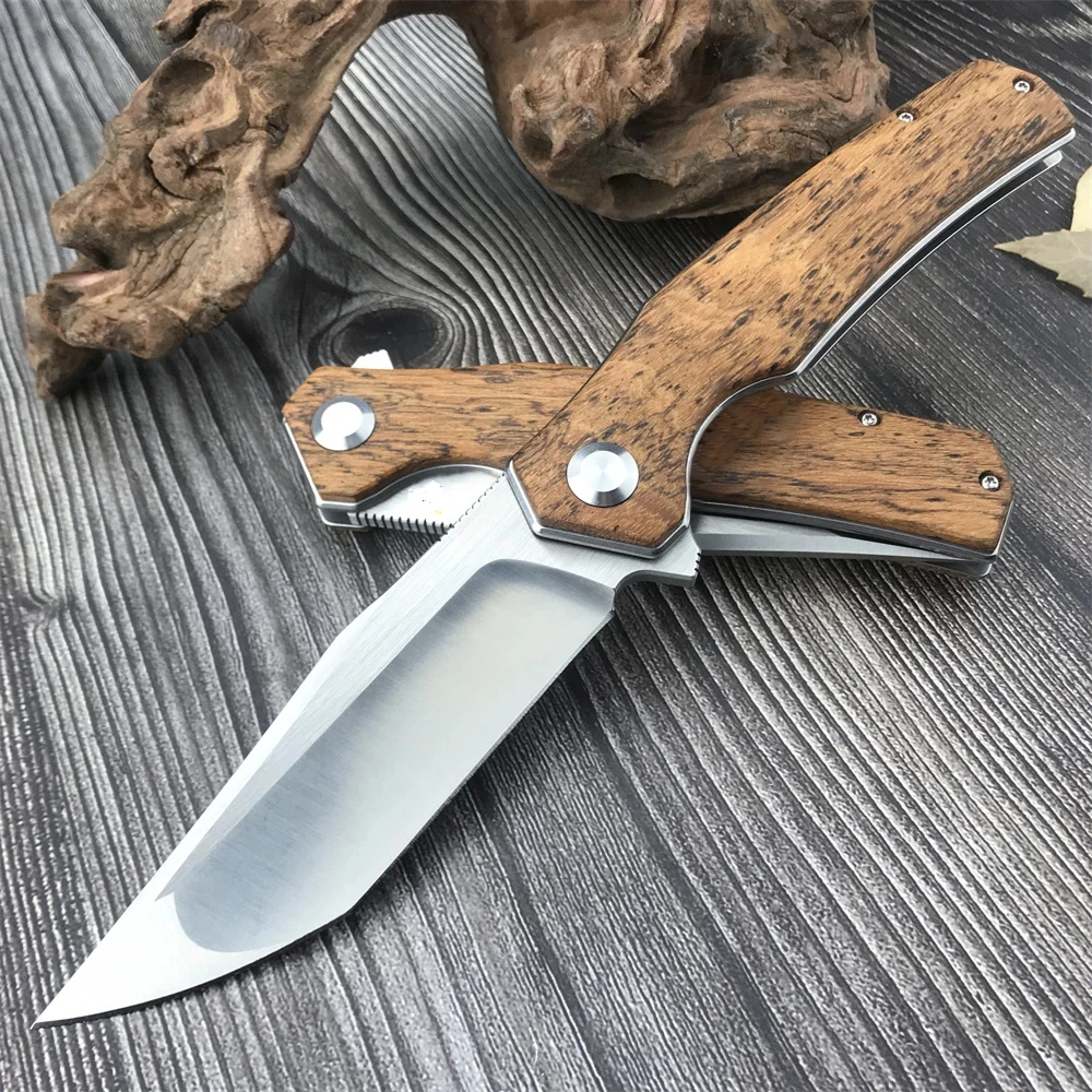 

Tactical Survival Ball Bearing Folding Knife D2 Steel Blade Wooden Handles Camping Hunting Fishing Outdoor Pocket Tool Gift Box