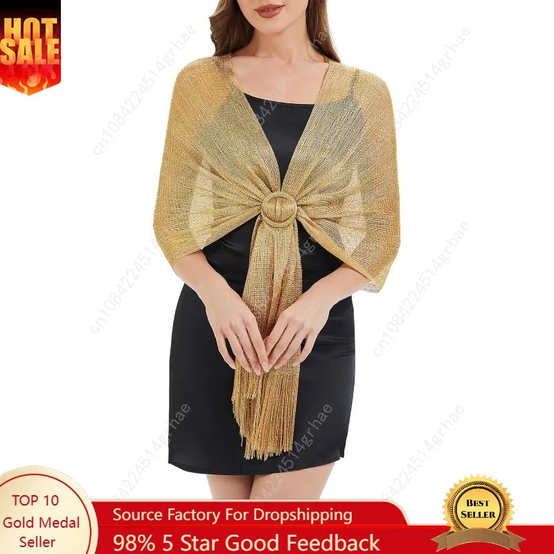 

Zando Sparkling Metallic Shawls and Wraps for Evening Dresses，Shawl Wraps for Women Dressy Formal Wedding Dresses with Buckle