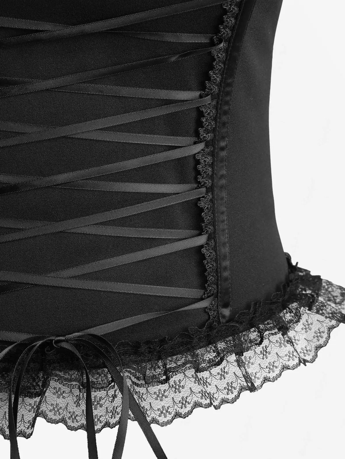 เสื้อครอปท็อปทรงคอร์เซ็ทแบบผูกเชือก แต่งลูกไม้ลายดอกไม้ ระบายลูกไม้ สีดำ สไตล์ลำลอง แบบเต็มคัพ ปิดด้านหลัง ยี่ห้อ ROSEGAL ไซส์พลัส