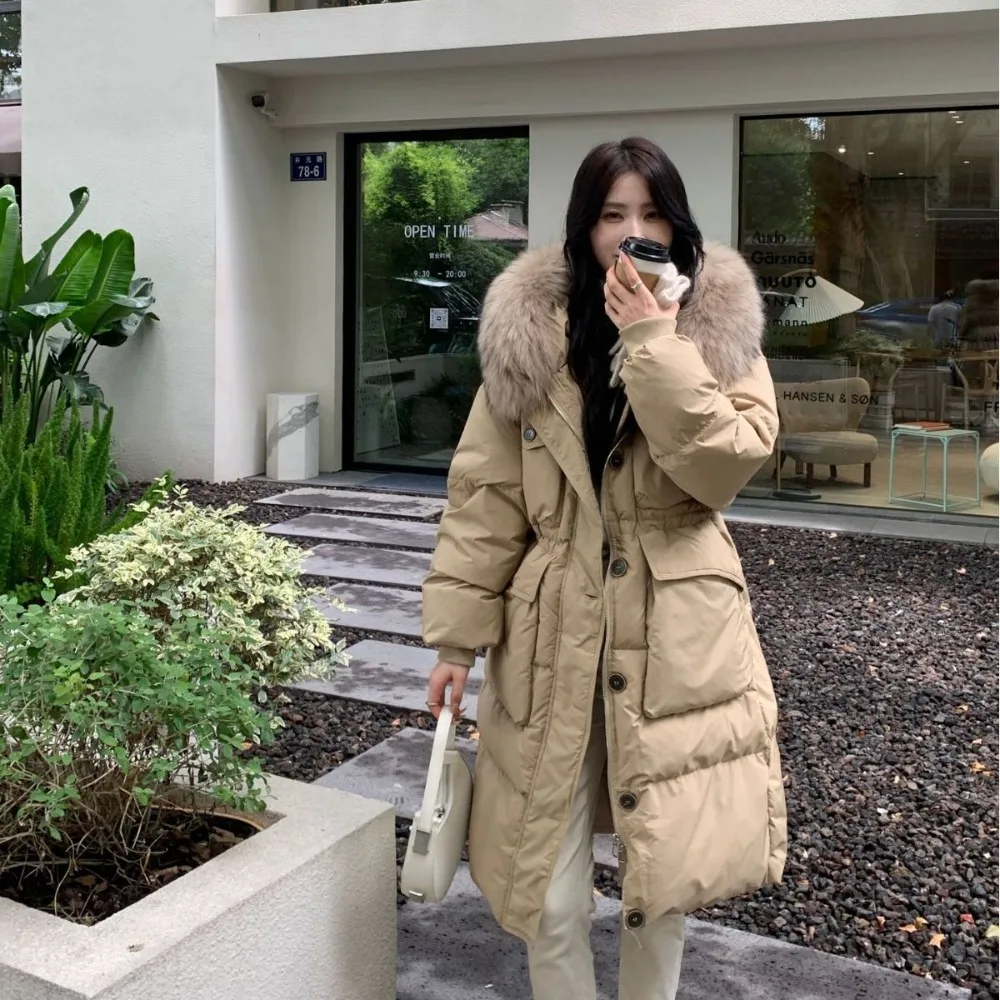 OFTBUY White Duck Down Jacket Women Waterproof Winter Long Puffer Jacket 2024 Fashion Real Raccoon Fur Hooded Female Feather