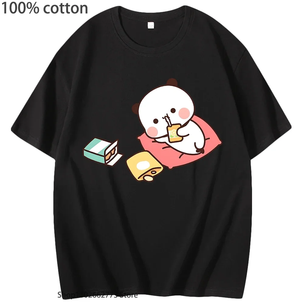Bubu's Weight Loss Stories Graphic Shirts for Women Cute Bubu Is Eating Junk Food Very Much All Day Print T-Shirt 100%Cotton Tee