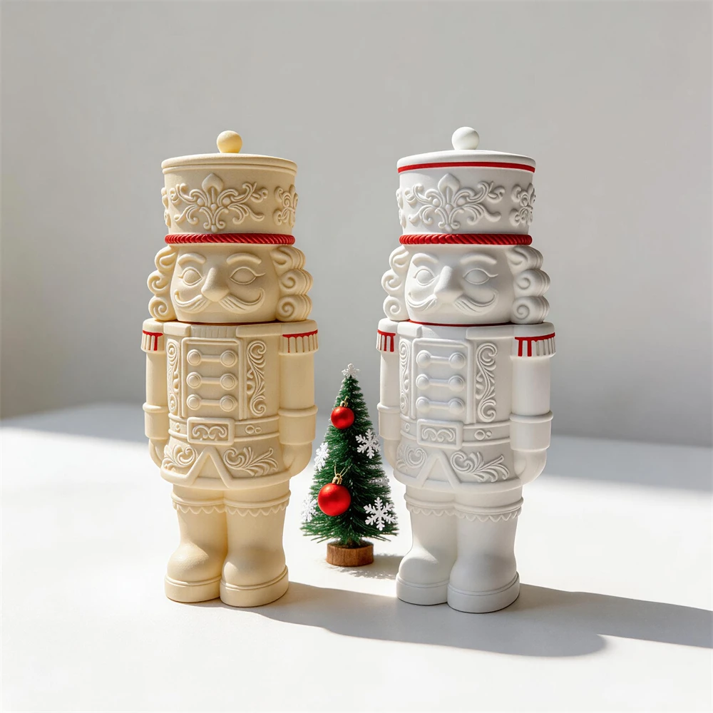 Image of Weihnachts-Nussknacker-Silikonform mit Deckel, Wachsschmelzbrenner, Nussknacker-Statue, Aufbewahrungsbehälter, Beton-Silikonform, Weihnachtsdekoration