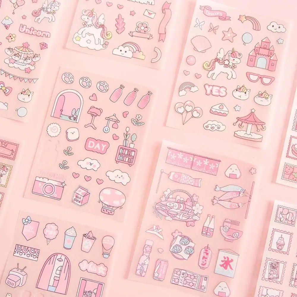 Sticker Frosted Sticker Cartoon Pink Girly Heart Diary Stickers Decorative Sticker Anime Stickers Pink Flash Point Sticker