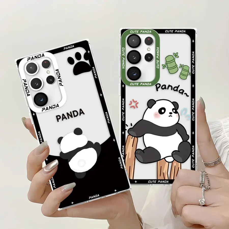 Cute Cartoon Panda Clear Soft Case for Samsung Galaxy S24 Ultra S20 FE S21 S22 S23 Ultra S10 Plus Note 20 Ultra 10 Plus S23 FE