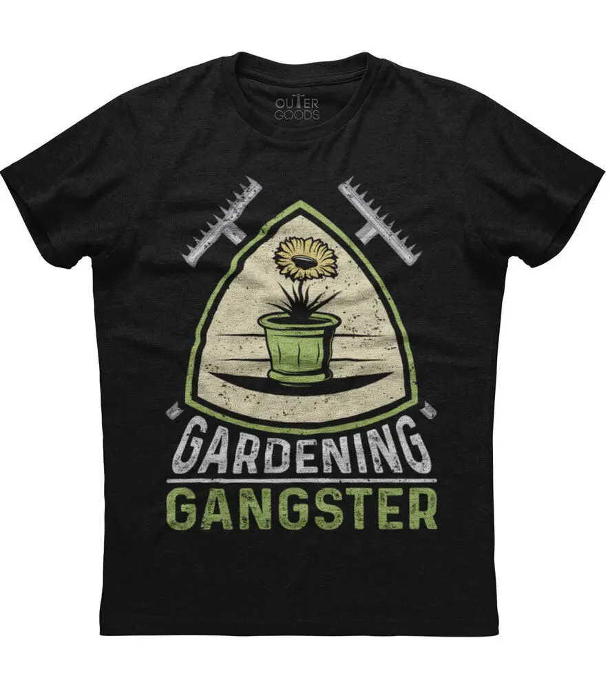 Funny Gardening Gangster Planting Humor Mens Short Sleeve Cotton Black T-shirtHigh quality 100% cotton