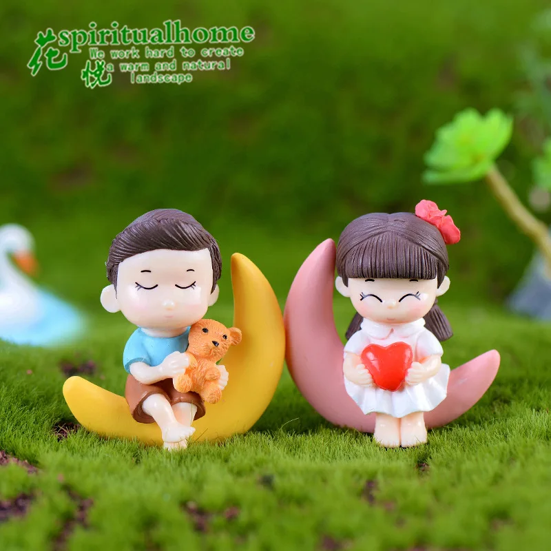 2 PCS Moon Couple Moss Micro Landscape Decorative Decorative Doll DIY Creative Crafts Keyboard Dolls