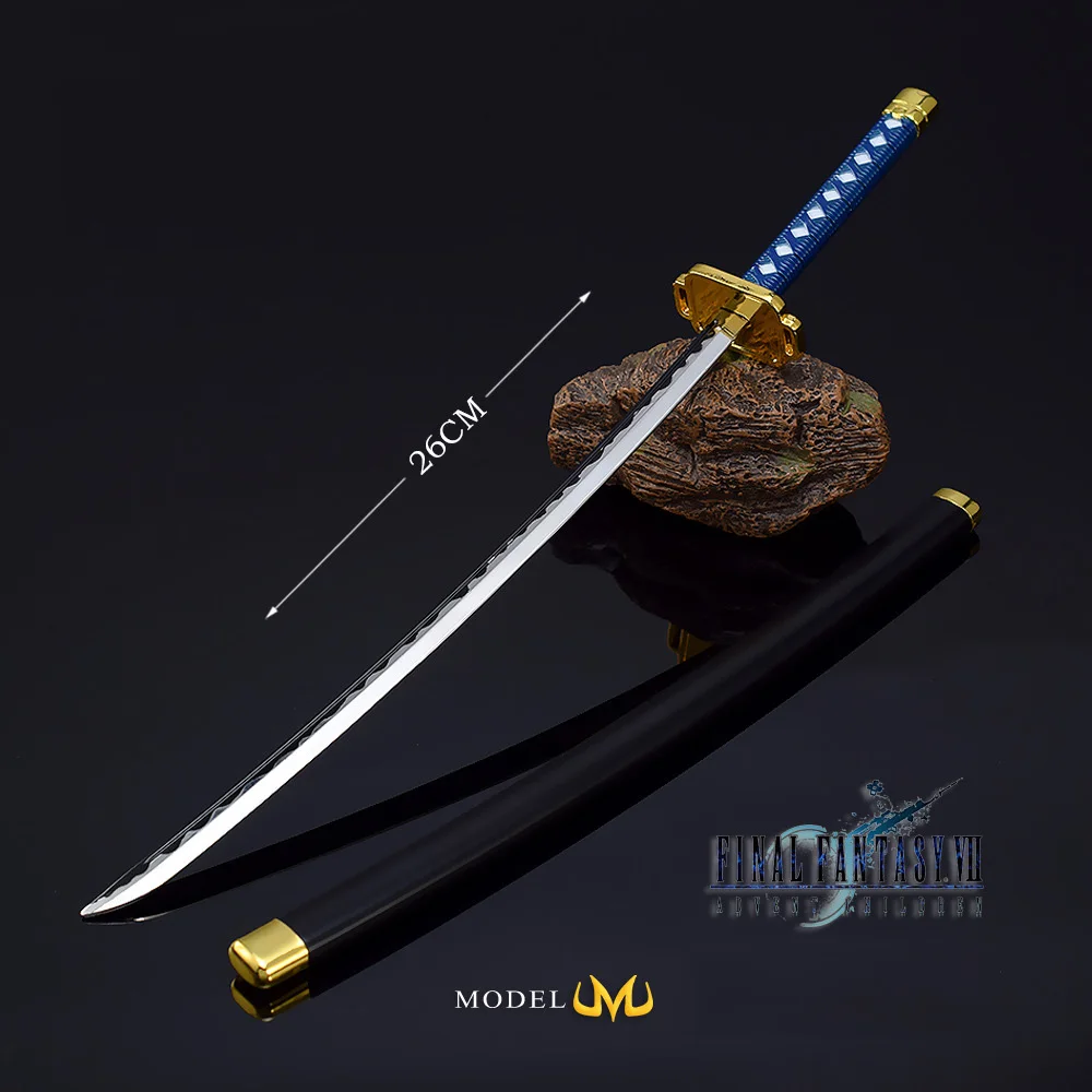 Katana Fantasy 7 de tamaño Real, cuchillos de Metal para Cosplay, armas, modelo de juguete, enviar soporte de exhibición, periférico de juego, 26cm