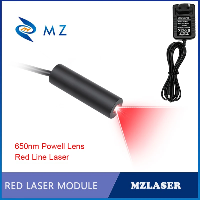 

Compact Powell Lens Red Line Laser Diode Module 650nm D12mm 5mW 5V Industrial Grade for Woodworking Machinery with Adapter