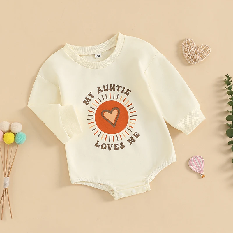 Bluza dziecięca Romper Heart Letter Print Długi rękaw Okrągły dekolt Urocze jesienne kombinezony