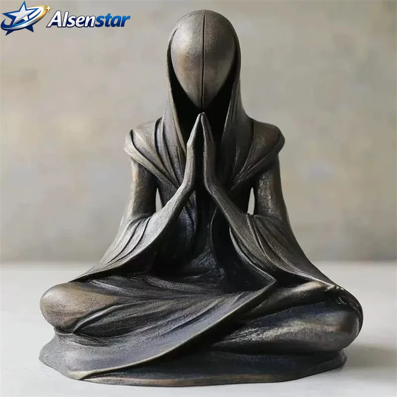 Desktop Decoration Meditation Alien Statue Resin Handmade Sculpture Yoga Meditation Home Meditation Decoration Unique Gift