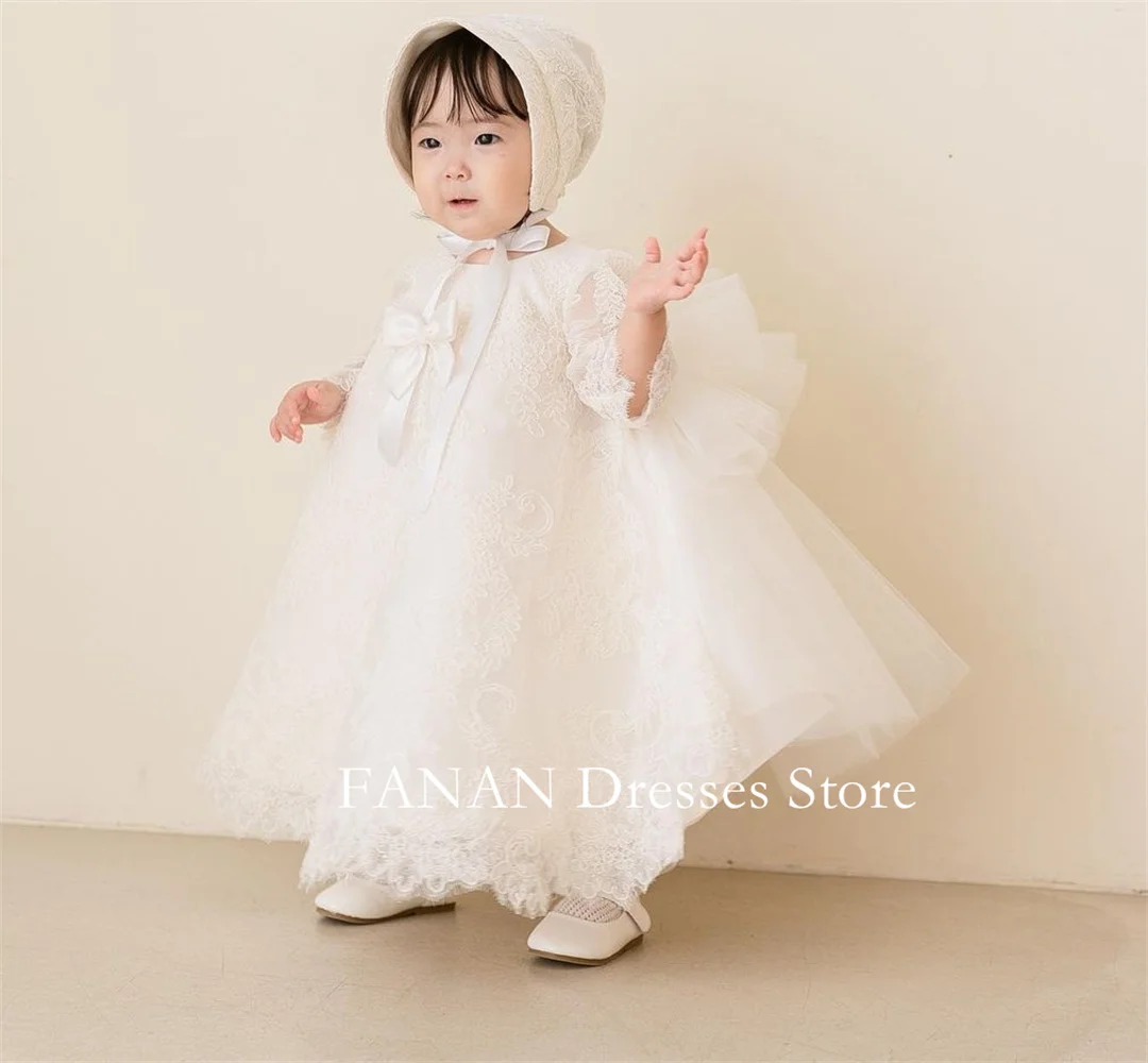 

FANAN Lovely Flower Girl Dresses Little Elegant Princess Korea Lace Bow Ball Gown For Kids Birthday Party First Communion Dress