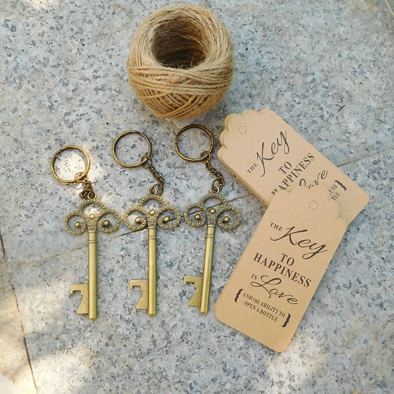 50Sets keyring Keychain beer bottle opener With Card Rope Retro Crown Key bottle openers For Party Wedding decoration