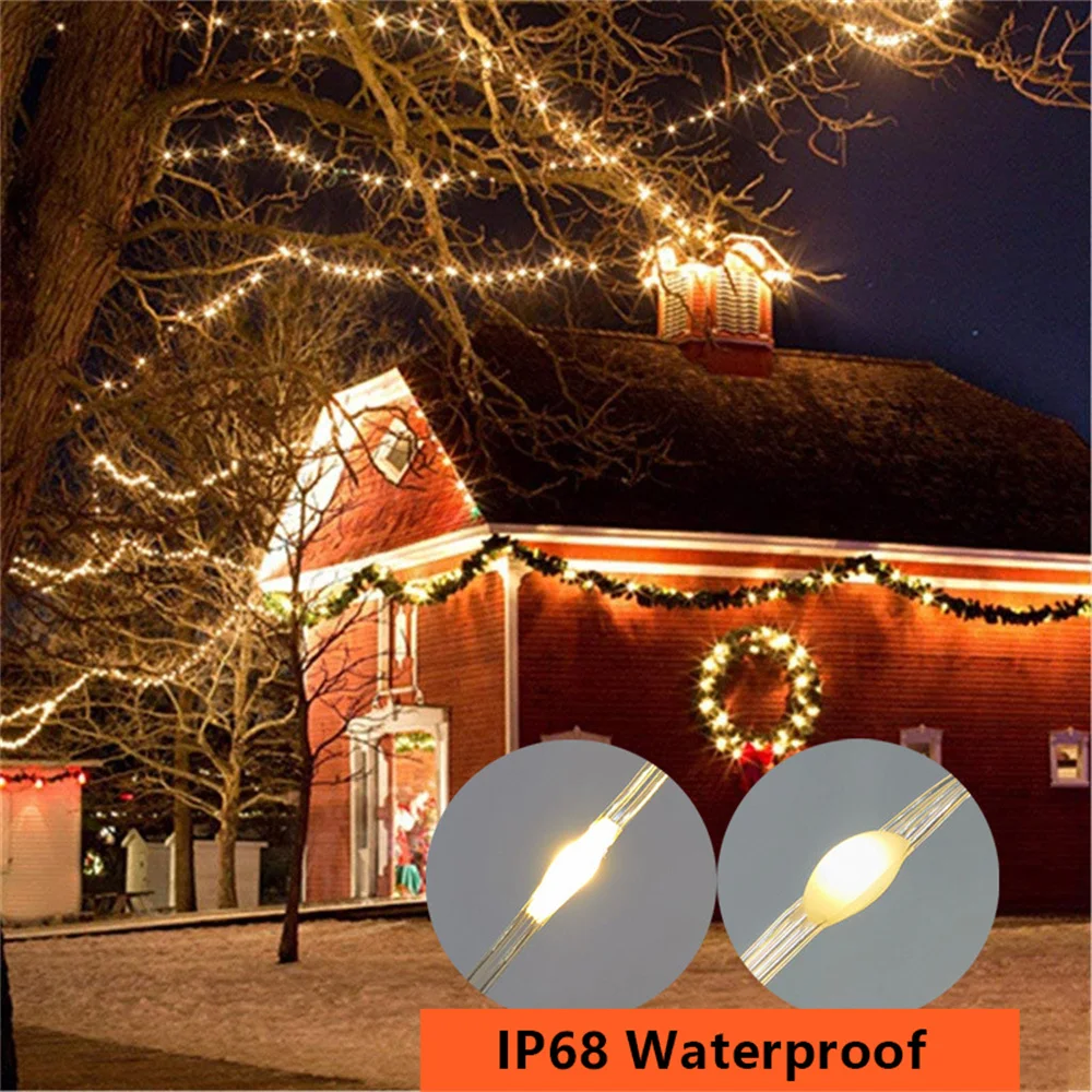 Guirnalda de luces LED impermeable para exteriores, lámpara con batería para vacaciones, árbol de Navidad, decoración de fiesta de boda, 5/10/20M