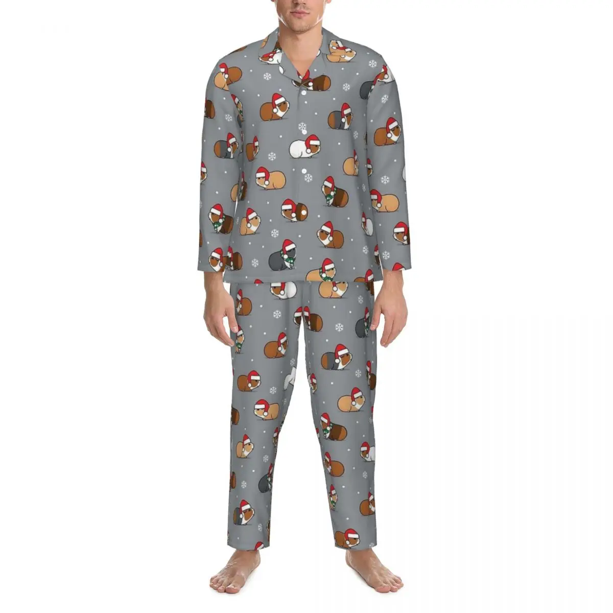 Christmas Guinea Pigs Grey Pajama Sets Spring Lovely Daily Sleepwear Men 2 Pieces Casual Oversized Graphic Home Suit Gift