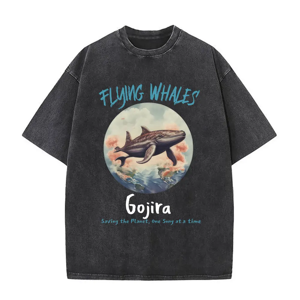 French Metal Band Gojira From Mars To Sirius Flying Whales Snake Washed Vintage Rock T-shirt Men Women Oversized Casual T Shirts