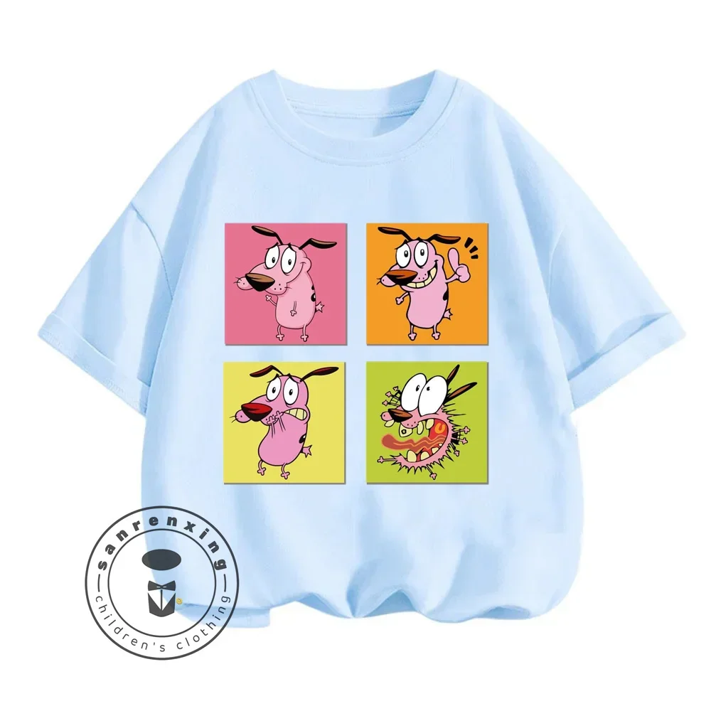 Chic Courage The Cowardly Dog Animated T-Shirts for Kids Summer Street Sports Fashion Soft Elastic Tops Brave Cartoon Designs