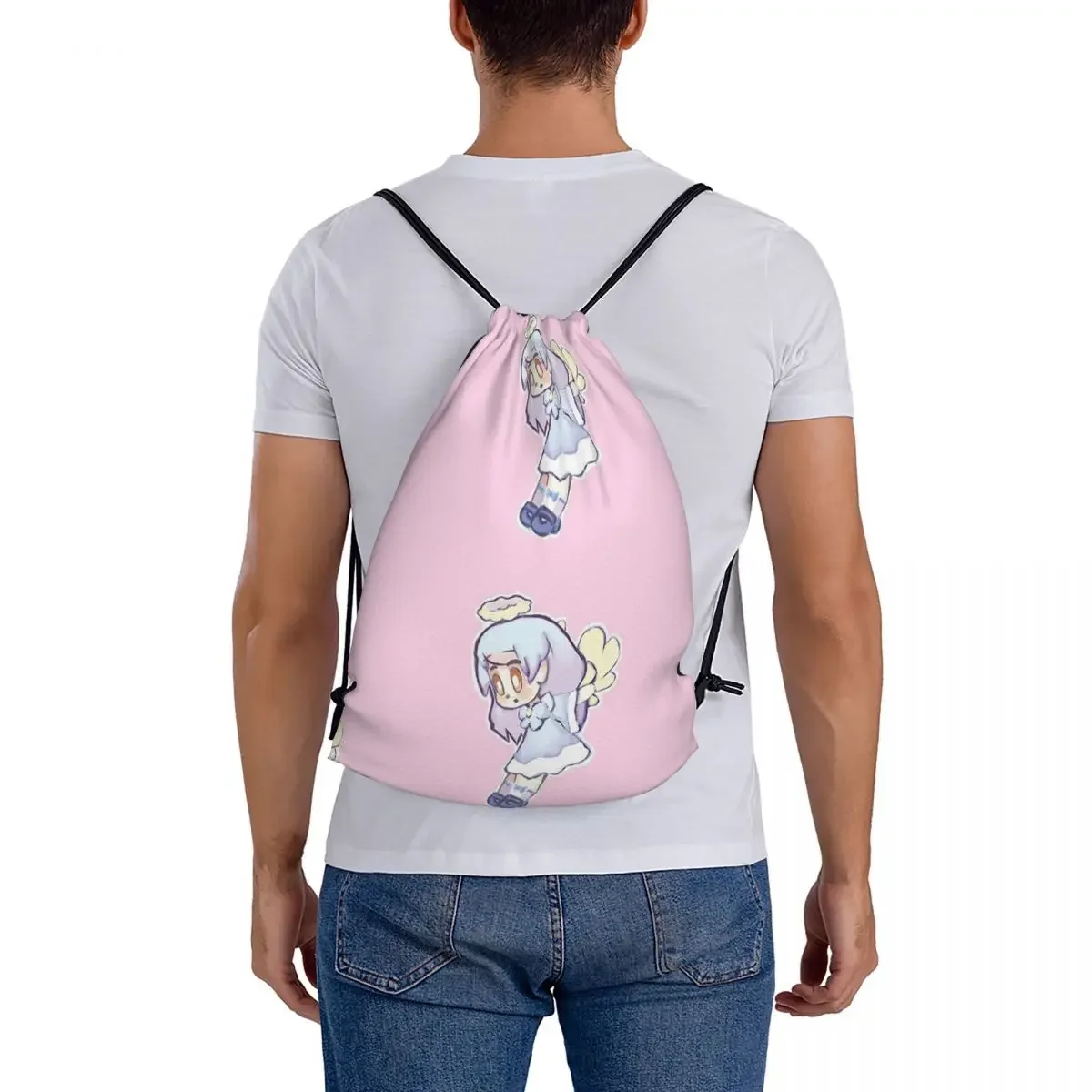 Cute Angel Backpacks Fashion Portable Drawstring Bags Drawstring Bundle Pocket Sports Bag BookBag For Man Woman Students