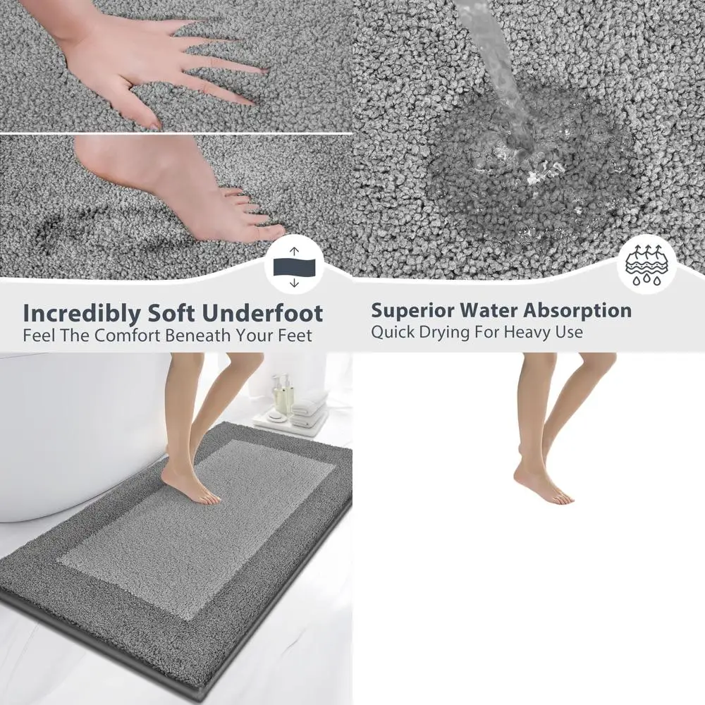 

Мягкие и впитывающие нескользящие коврики для ванной 30x60 см, машинная стирка, быстросохнущие, для ванной комнаты, душа, ванны, раковины - серый и темно-серый