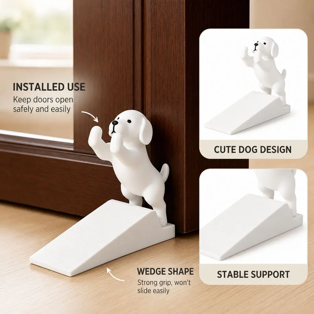 3D Printing Dog Door Stopper Anti-Collision Thickened Puppy Door Top Cartoon Dog Shape Noise-Reducing Door Stop Wedge Home Decor