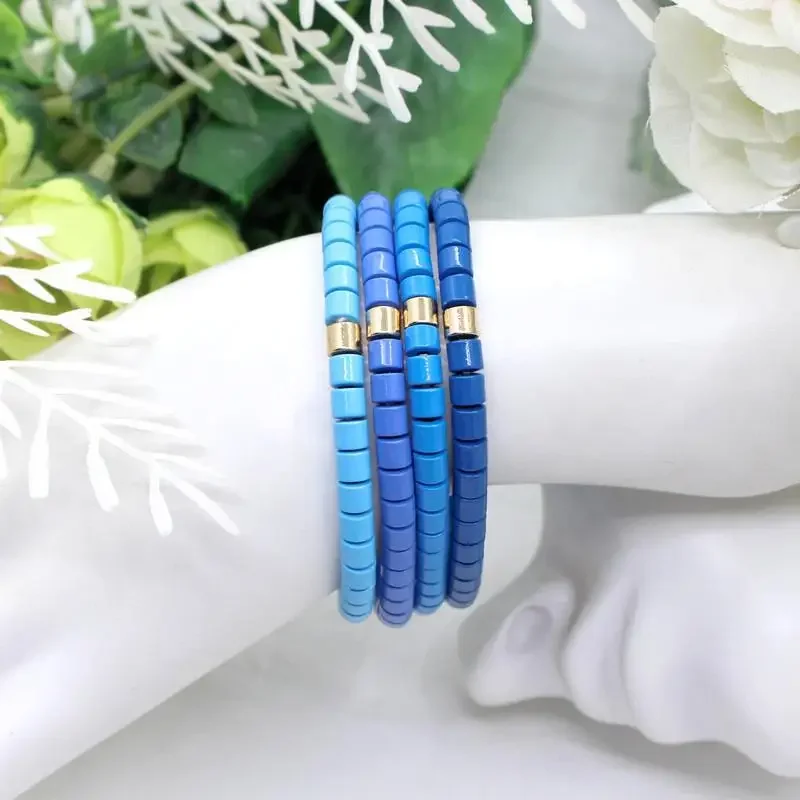 2023 New Multi-color Elastic Fashion Bead Enamel Bracelet Suitable for Men and Women. Couples Simple Jewelry Accessories