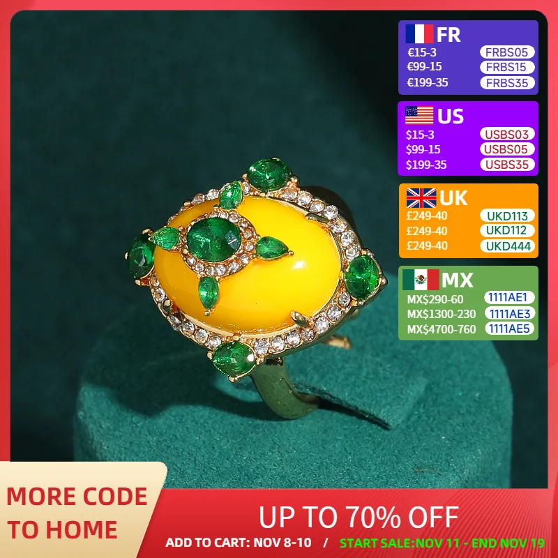 

Vintage Yellow Stone Rhinestone Rings Oval Christmas Green Crystal Jewelry Trends 2025 Party Luxury Quality Brands Gift New