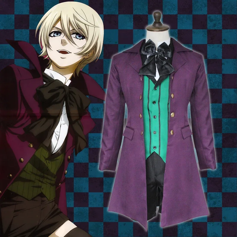 Anime Zwarte Butler 2 Kuroshitsuji Alois Trancy Uniform Outfits Cosplay Kostuums Volledige Set (Buitenste Vest Shirt Korte Vlinderdas)