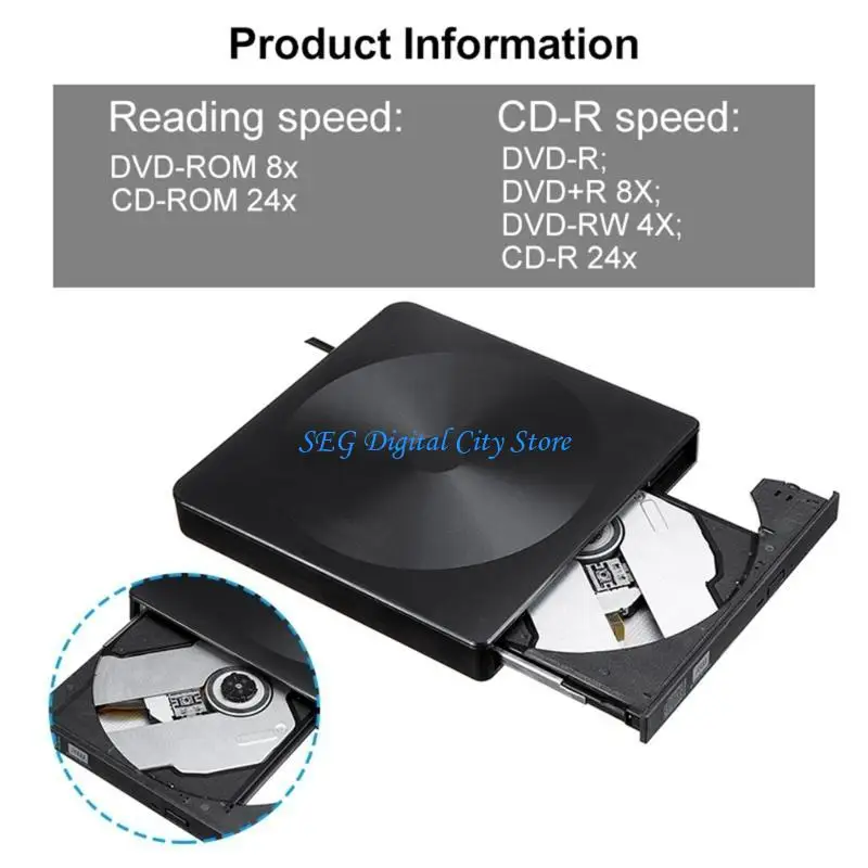 

U75B Portable USB and Type C 2 Interfaces External DVD Drive, Fast Speed Data Transfer Writer for PC and Laptop