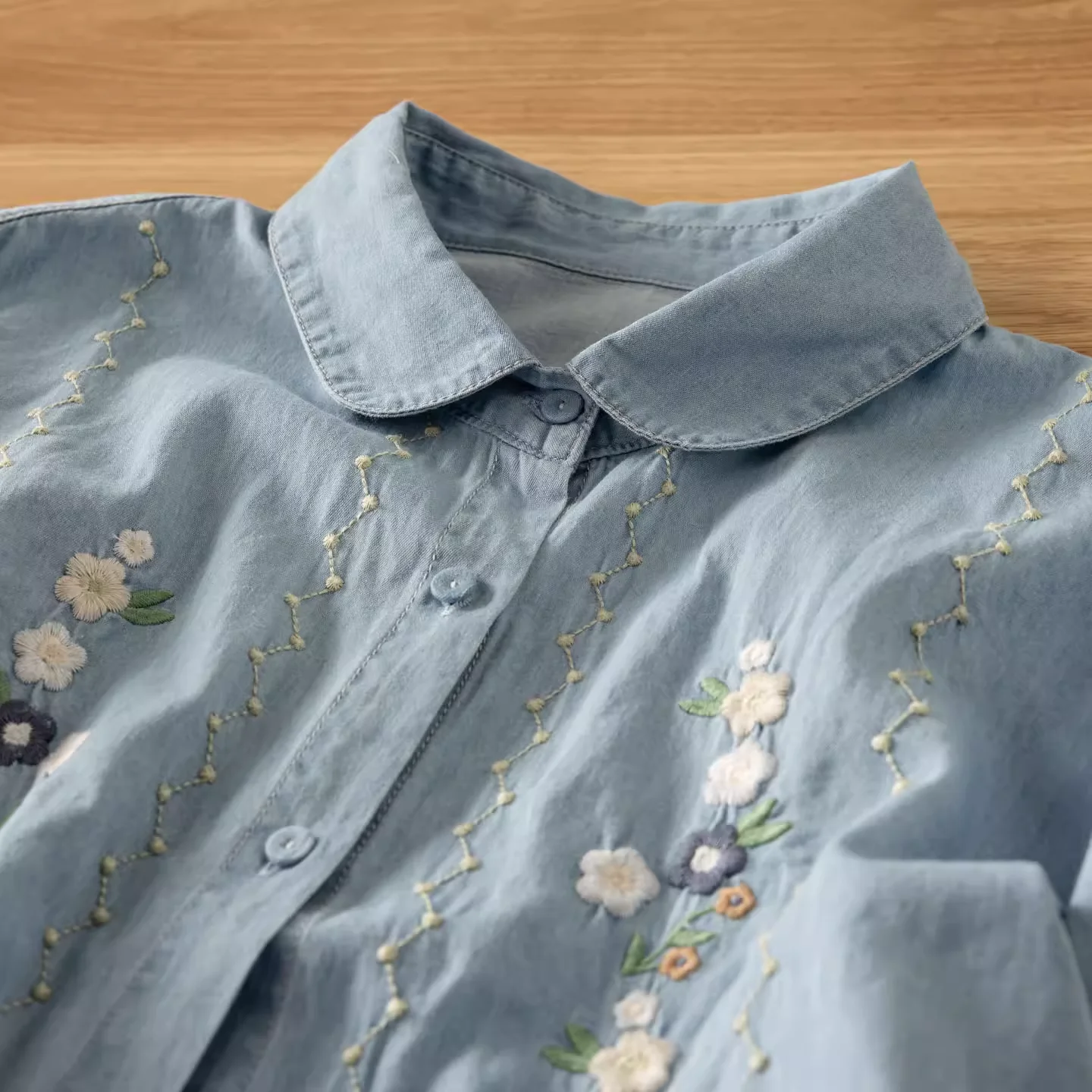 

2026 осенняя популярная корейская одежда, женские хлопковые джинсовые блузки, топы с длинными рукавами, женские джинсовые рубашки с вышивкой