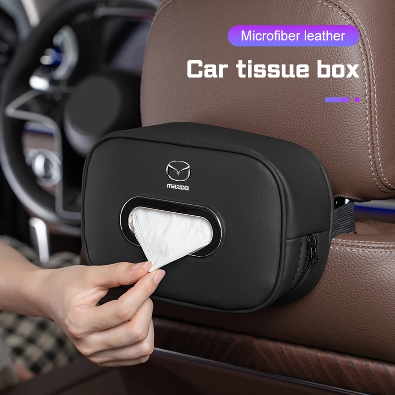 Para Mazda CX3 CX-5 CX5 CX7 CX9 MX5 Axela ATENZA Mazda 2 3 6 caja de pañuelos de cuero para asiento de coche bolsa de almacenamiento de papel accesorios interiores