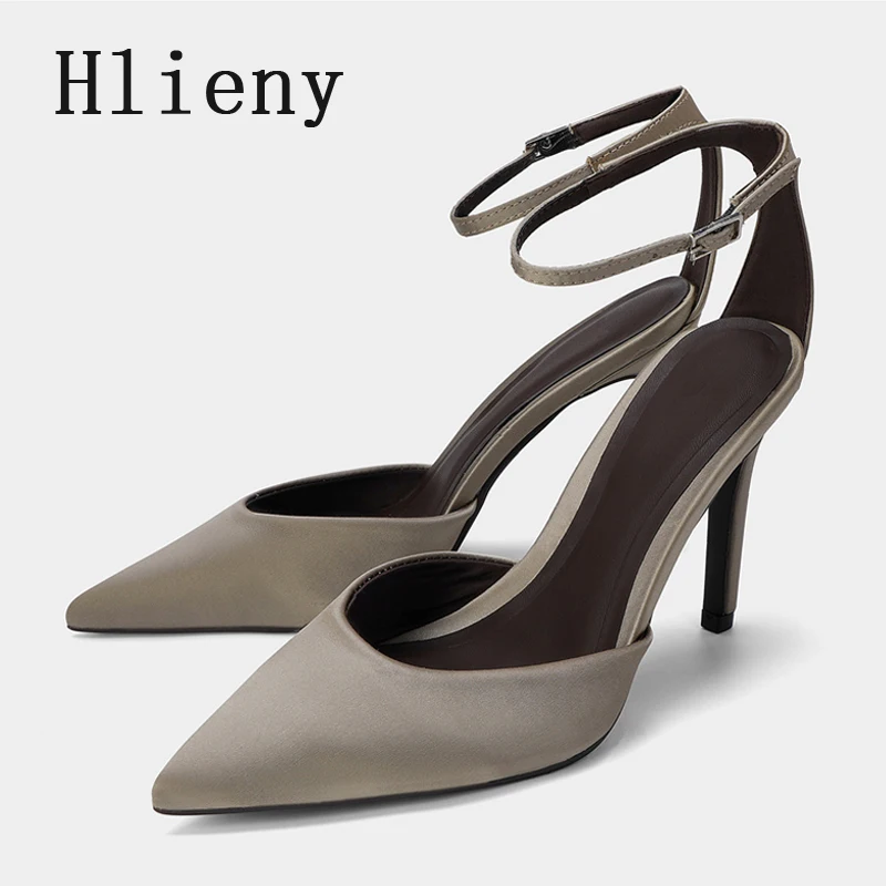 

Hlieny High Quality Cozy Silk Stiletto Heels For Woman Sexy Slingback Pointed Toe Buckle Strap Party Dress Shoes Women Pumps