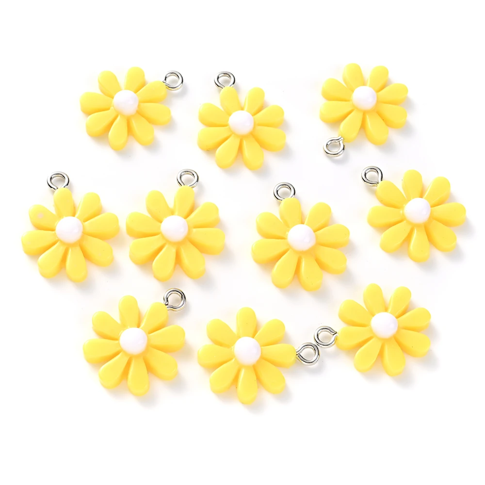 10 Stuks 16X20Mm Daisy Bloem Hanger Kleurrijke Zonnebloem Kralen Charmsfor Sieraden Maken Ketting Oorbel Handgemaakte Sieraden