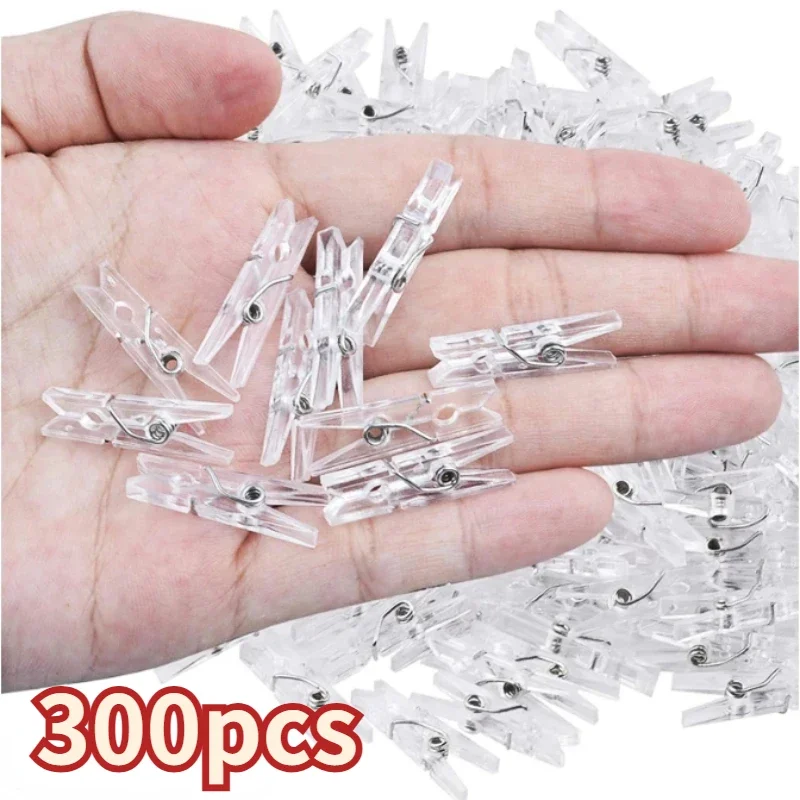 

300/50PCS Plastic Mini Photo Clips Transparent Spring Hanging Clip Pegs for DIY Wedding Party Wall Home Decoration Photo Clamps