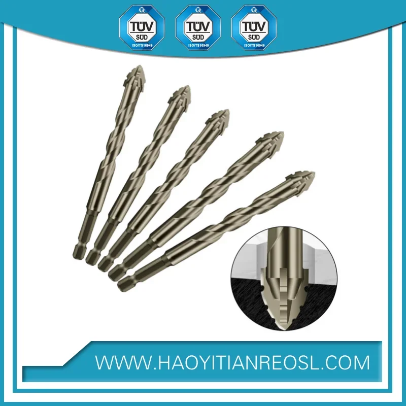 5Pcs New Eccentric Drill Bit Four-Edged Serrated Skewed Head Tile Drill Bit High Hardness Hexagonal Shank Drill Bit Set