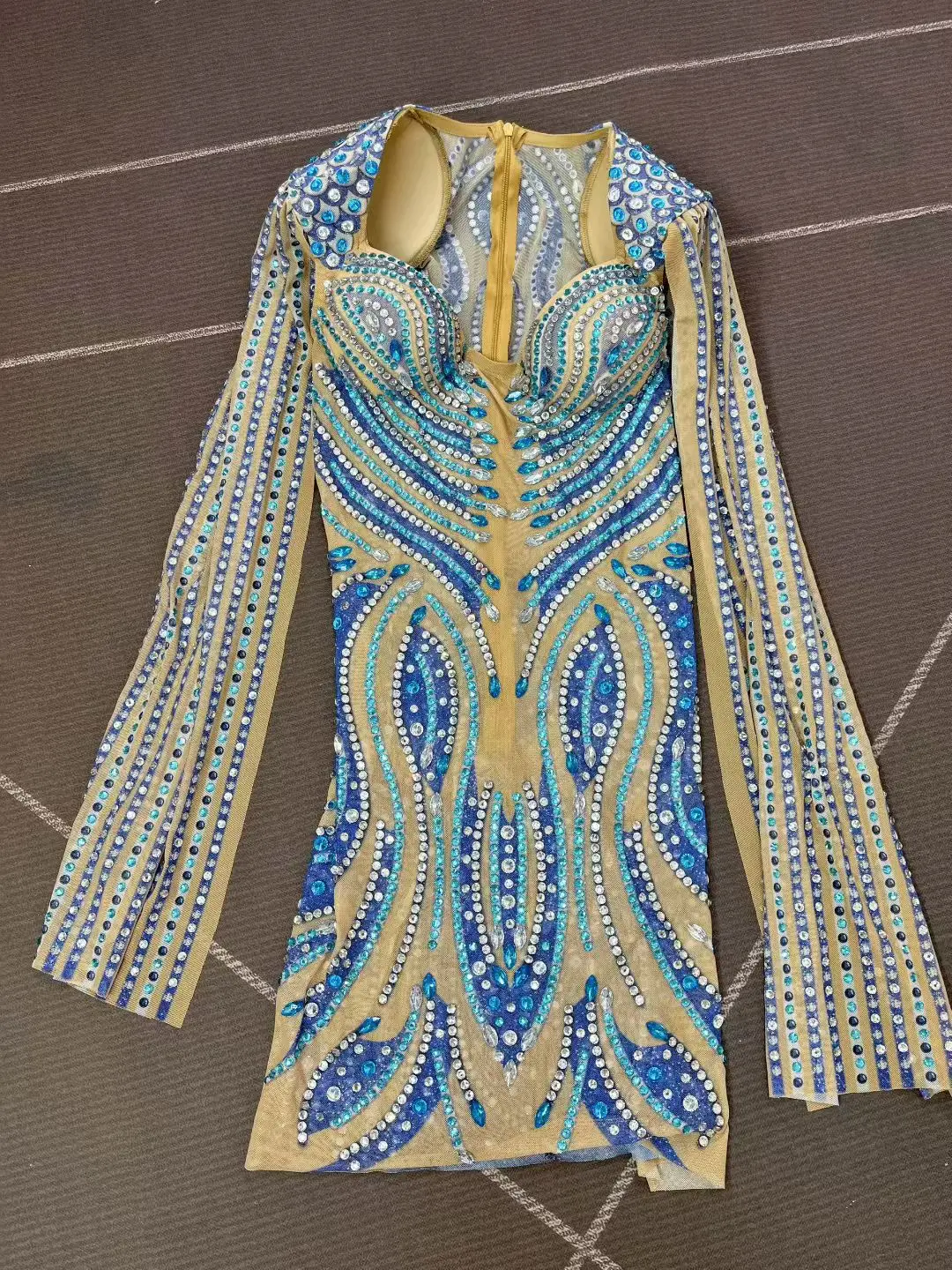 High-end prata azul strass vestido de cocktail brilhante apertado encaixe pura malha mini vestido de baile vestido de noite mostrar roupa lanmao