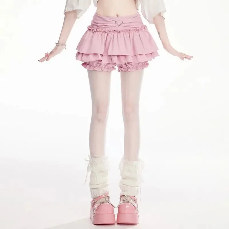

Юбка мини в стиле Y2K: однотонная, с рюшами, А-силуэт, милая, в стиле Harajuku Grunge, с декоративными элементами, летняя, женская одежда