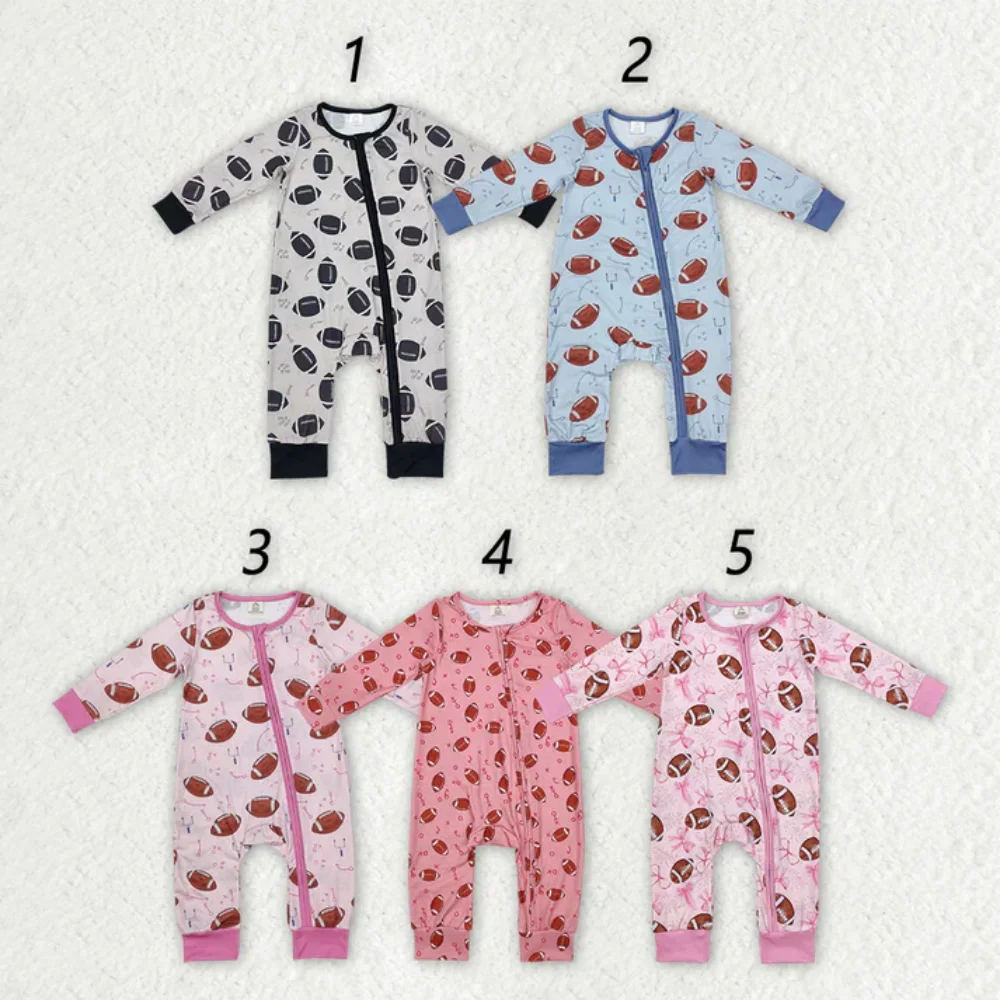 

Rugby Printing Girl Zipper Romper Long Sleeves One-piece Newborn Coverall Bodysuit