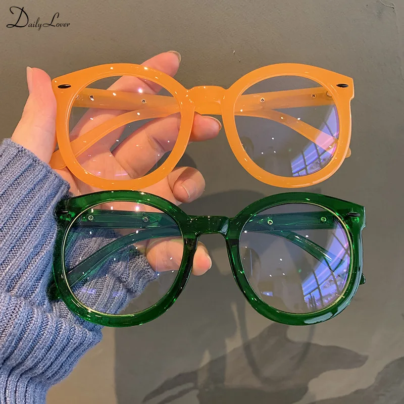 Retro Round Large Frame Plain Glasses Candy Color Bold Frame Glasses Men Women Fashion Blue Light Blocking Glasses Eyewear