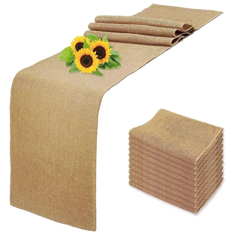 SEWS-10 PCS Natural Burlap Tablecloth 12 X 72 Inch Rustic Tablecloth And Placemat Bulk Farmhouse Style Party, Thanksgiving