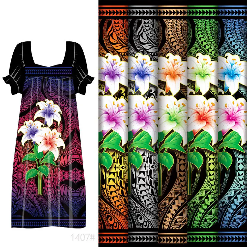 

Tribal Lily Print Polyester Polynesian Style Fabric for Women's Resort Dresses Kids Ethnic Clothing Beach Fashion