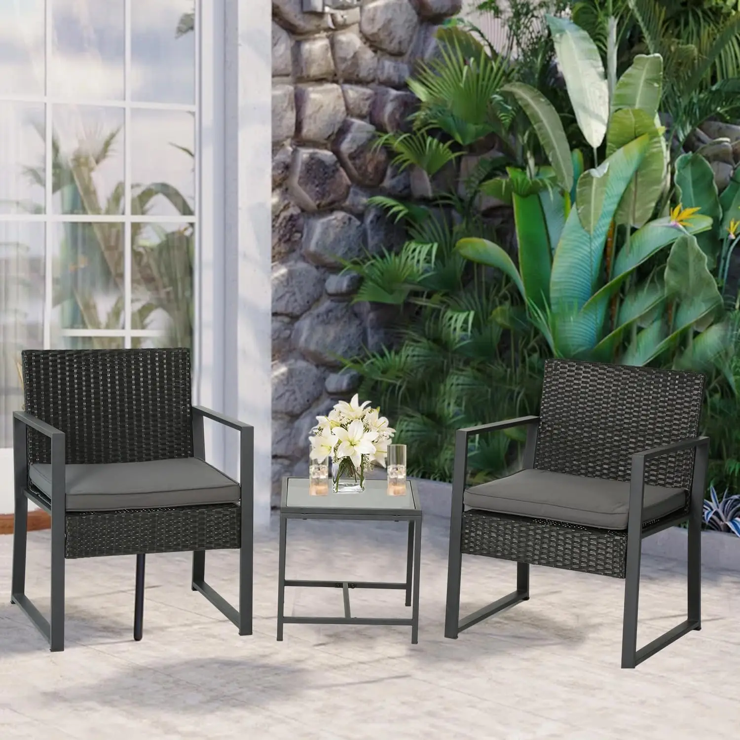 Gartenmöbel, Veranda möbel mit elastischem Rohr, Stück Terrassen set mit Glas tisch, Balkon möbel mit Metall