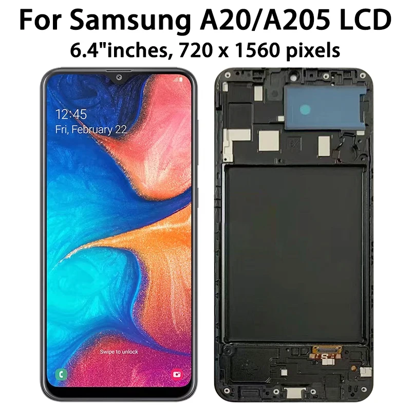 Test A20 Display For Samsung  A20 A205 SM-A205F Lcd Display Touch Screen Digitizer With Frame Assembly Replacement
