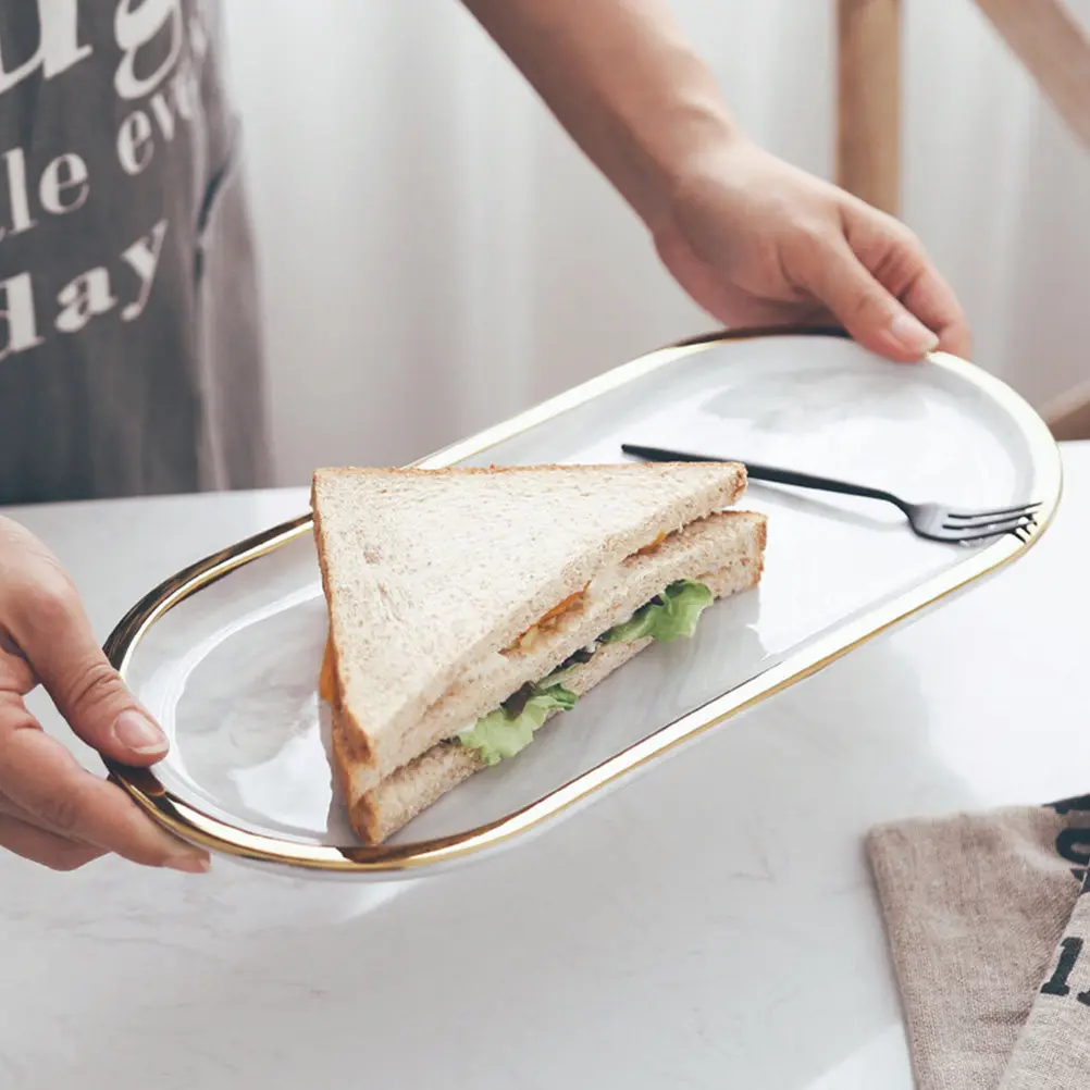 Marble Pattern Toiletries Holder Oval Jewelry Dish Nordic Trinket Storage Tray for Bathroom & Dressing Table