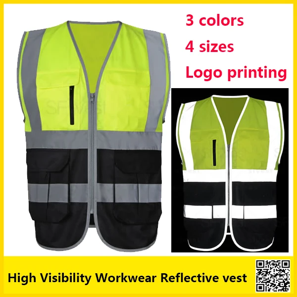 SFvest Two tone Reflective safety vest  work uniforms workwear hi vis vest with muilti pockets