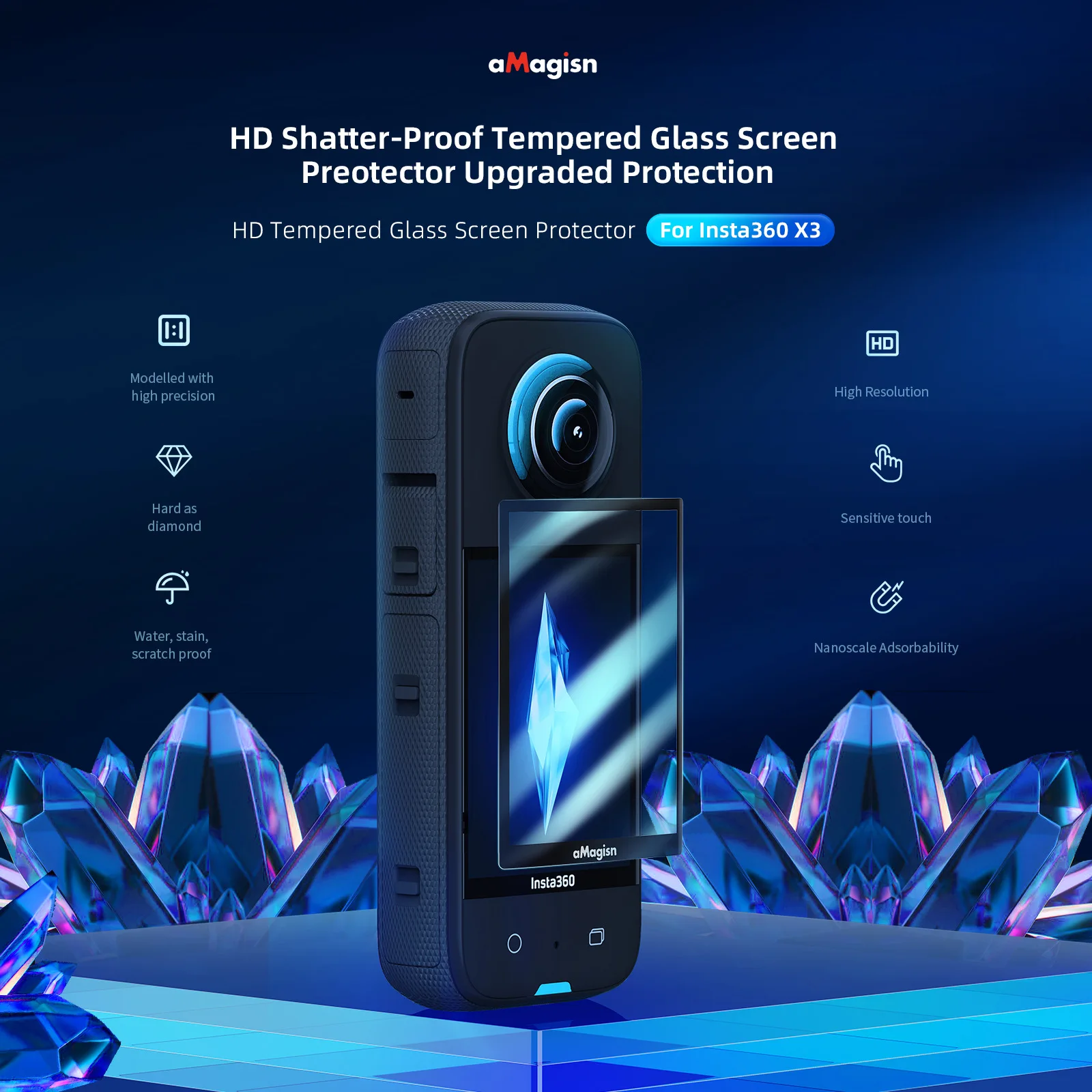 aMagisn For Insta360 X3 Screen Tempered Film Protective Action Camera Accessories