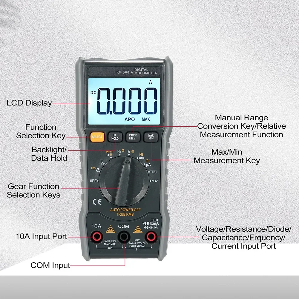 KM-DM01A Digital Multimeter 6000 Counts True RMS for AC DC Voltage Current Resistance Frequency Capacitance Test